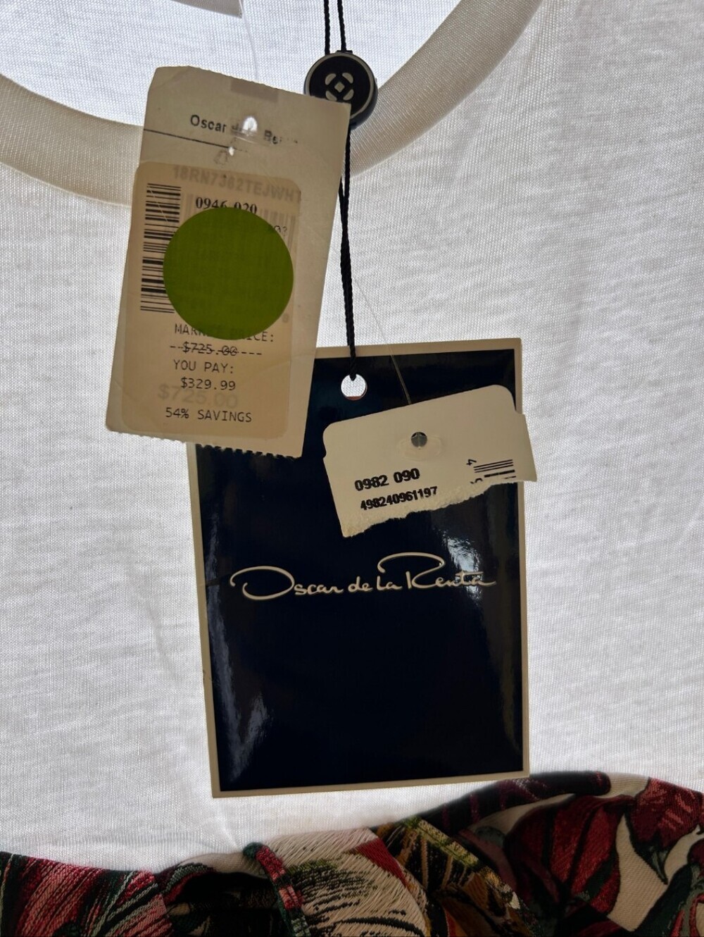 Oscar de la Renta White Tee with Multicolor Leaf Panel Size L - Picture 6 of 6